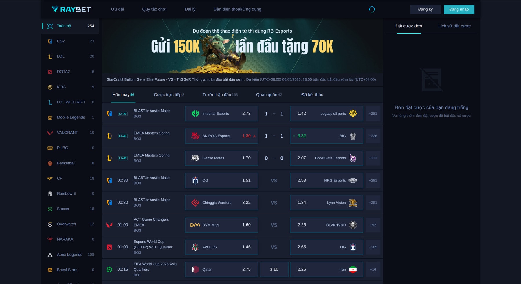 Đặt cược esports tại Raybet - Rayesports