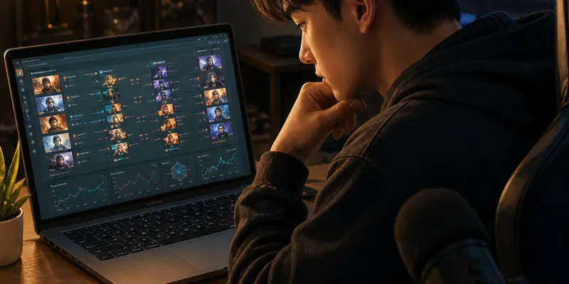 Streamer kiểm tra dữ liệu trận đấu và ghi chú trước khi đưa ra dự đoán esports