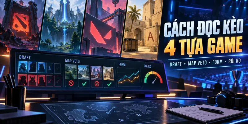 Cách đọc kèo bốn tựa game qua draft, map veto, phong độ và rủi ro