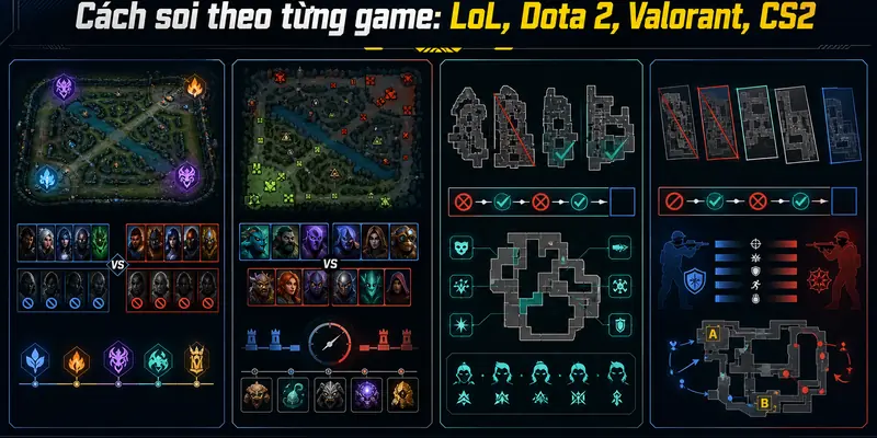 Cách soi theo từng game: LoL, Dota 2, Valorant, CS2
