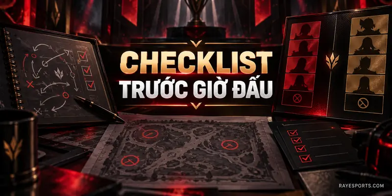 Checklist trước giờ đấu Esports với bản đồ chiến thuật và bảng draft