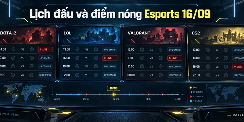 Lịch đấu và điểm nóng Esports 16/09 trên bốn bộ môn Dota 2, LoL, Valorant và CS2